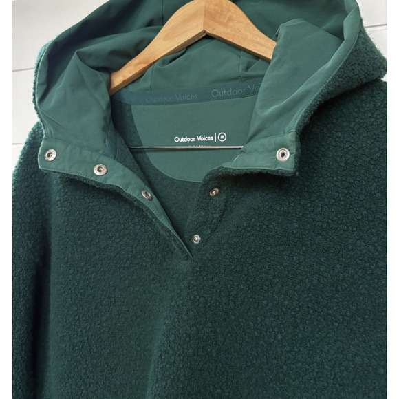 Outdoor Voices Mega Fleece Cropped Pullover Wool Blend Hood Snap Button Green M - Picture 4 of 14